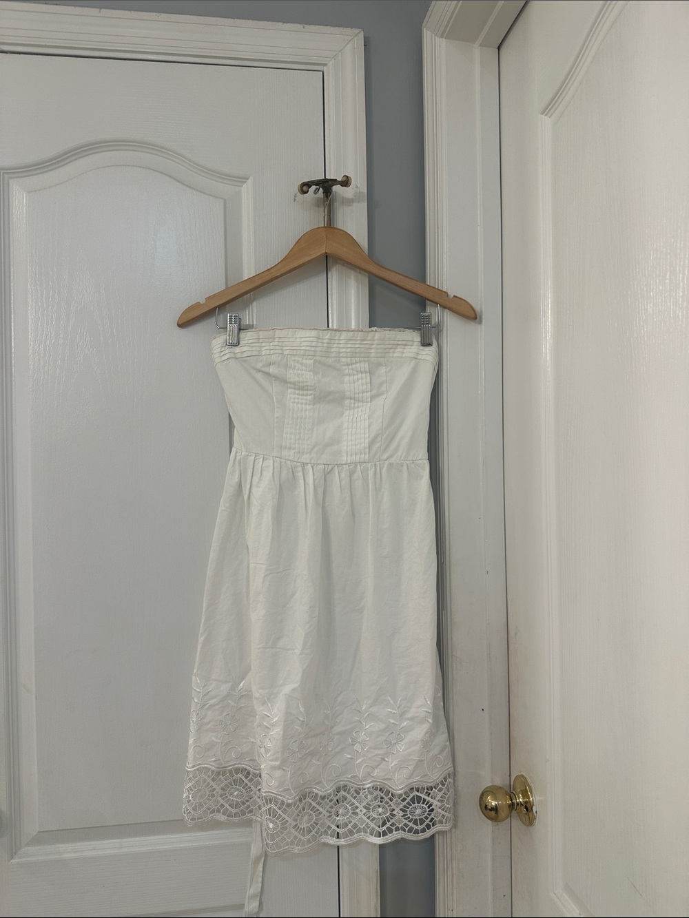 White Strapless Lace-Hem Sundress